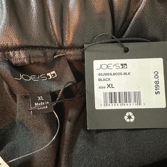 Joe’s Jeans Faux Leather Vegan Korey Leggings Black Size XL Elastic Waist - Picture 3 of 11